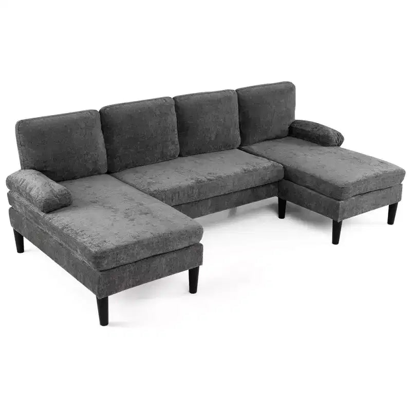 Sofá seccional Costway, sofá en forma de U con doble chaise longue, apoyabrazos con cojín acolchado para el hogar, beige/verde/gris