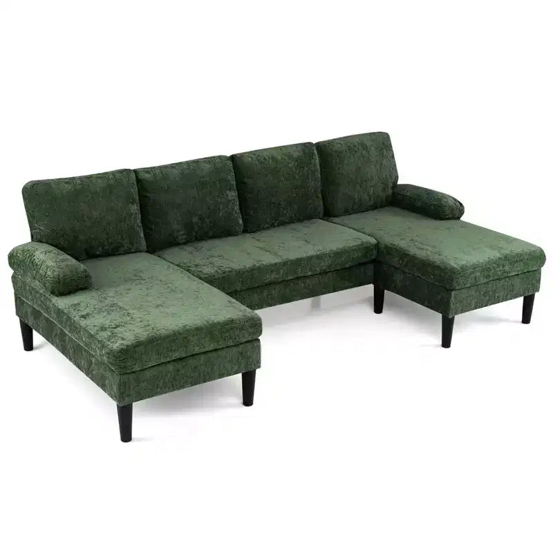 Sofá seccional Costway, sofá en forma de U con doble chaise longue, apoyabrazos con cojín acolchado para el hogar, beige/verde/gris