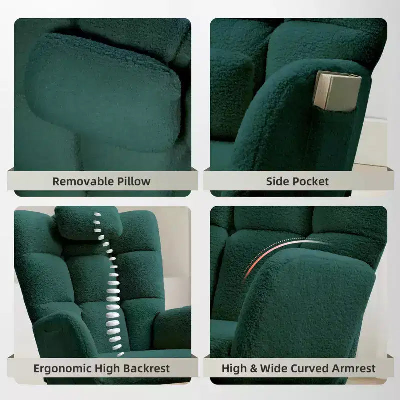 High Back Stuffed Upholstered Rocking Chair for Living Room, Bedroom & Office  Comfortable Glider Accent Armchair  Soft Fleece Fabric  No Ottoman
