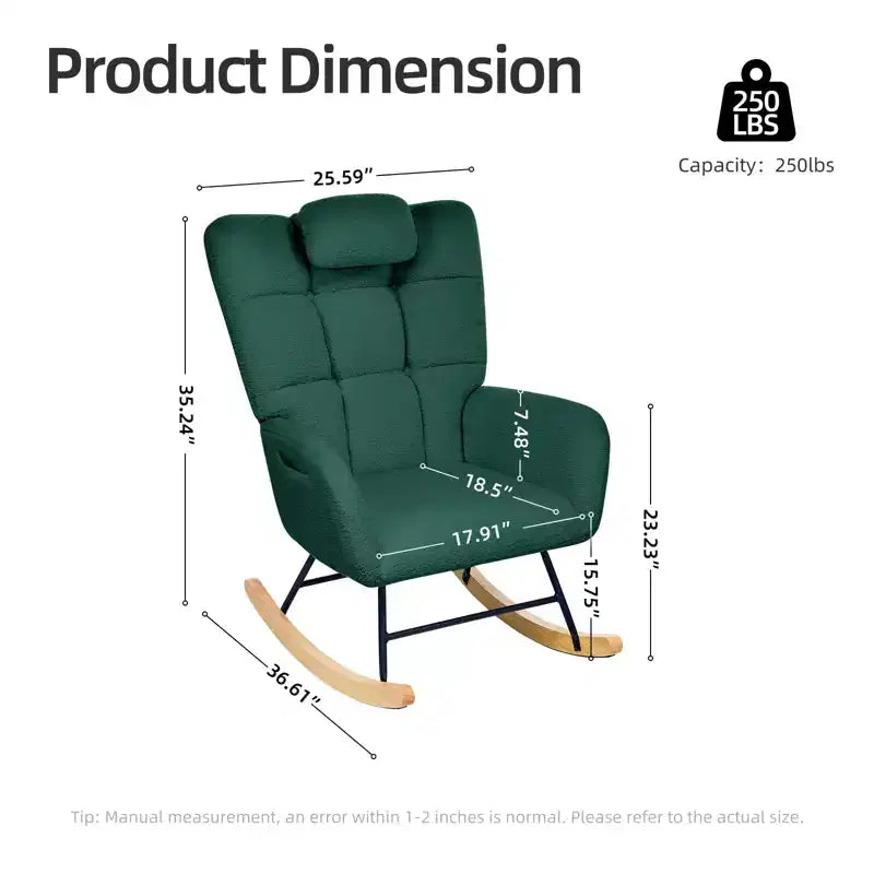 High Back Stuffed Upholstered Rocking Chair for Living Room, Bedroom & Office  Comfortable Glider Accent Armchair  Soft Fleece Fabric  No Ottoman
