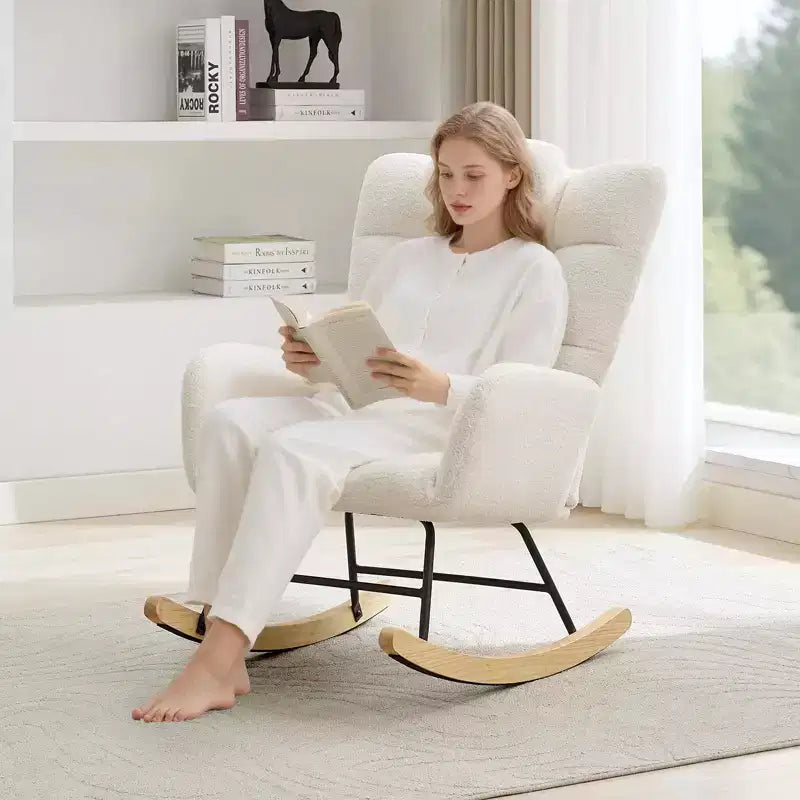 High Back Stuffed Upholstered Rocking Chair for Living Room, Bedroom & Office  Comfortable Glider Accent Armchair  Soft Fleece Fabric  No Ottoman