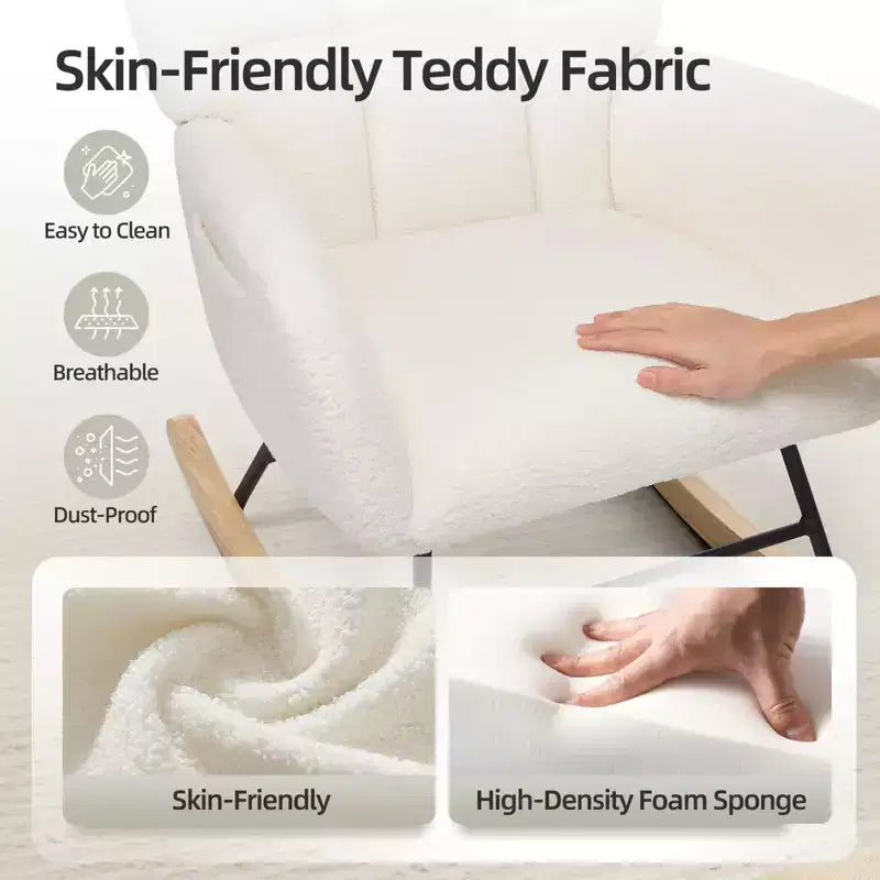 High Back Stuffed Upholstered Rocking Chair for Living Room, Bedroom & Office  Comfortable Glider Accent Armchair  Soft Fleece Fabric  No Ottoman