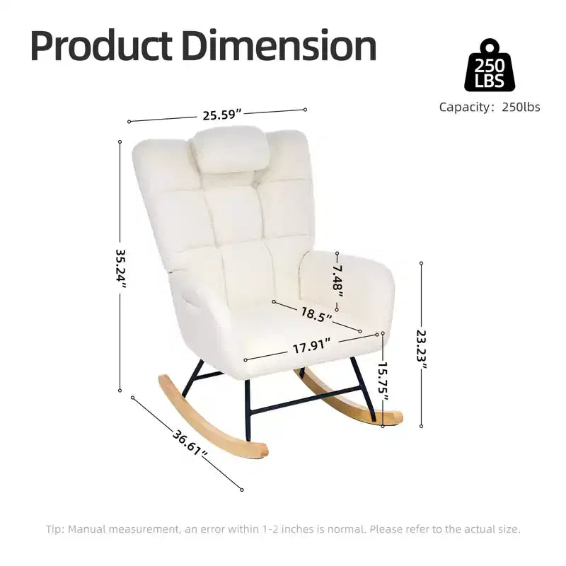 High Back Stuffed Upholstered Rocking Chair for Living Room, Bedroom & Office  Comfortable Glider Accent Armchair  Soft Fleece Fabric  No Ottoman