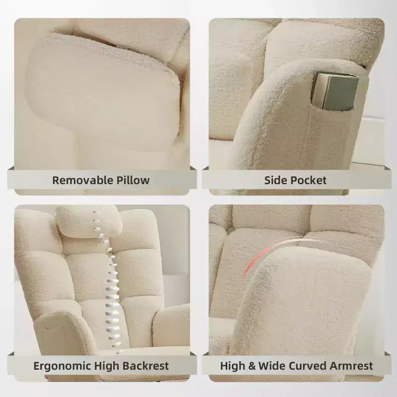 High Back Stuffed Upholstered Rocking Chair for Living Room, Bedroom & Office  Comfortable Glider Accent Armchair  Soft Fleece Fabric  No Ottoman