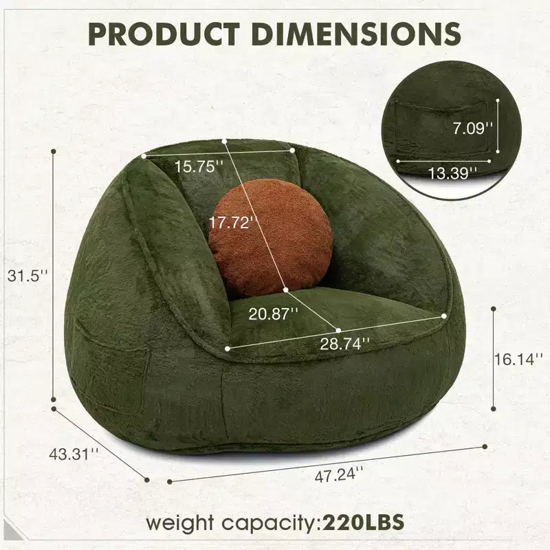 Hommpa Ergonomic Avocado Green Bean Bag Chair with Faux Fur & Memory Foam - Perfect Gift for Adults