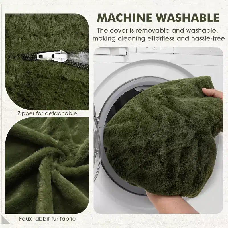 Hommpa Ergonomic Avocado Green Bean Bag Chair with Faux Fur & Memory Foam - Perfect Gift for Adults