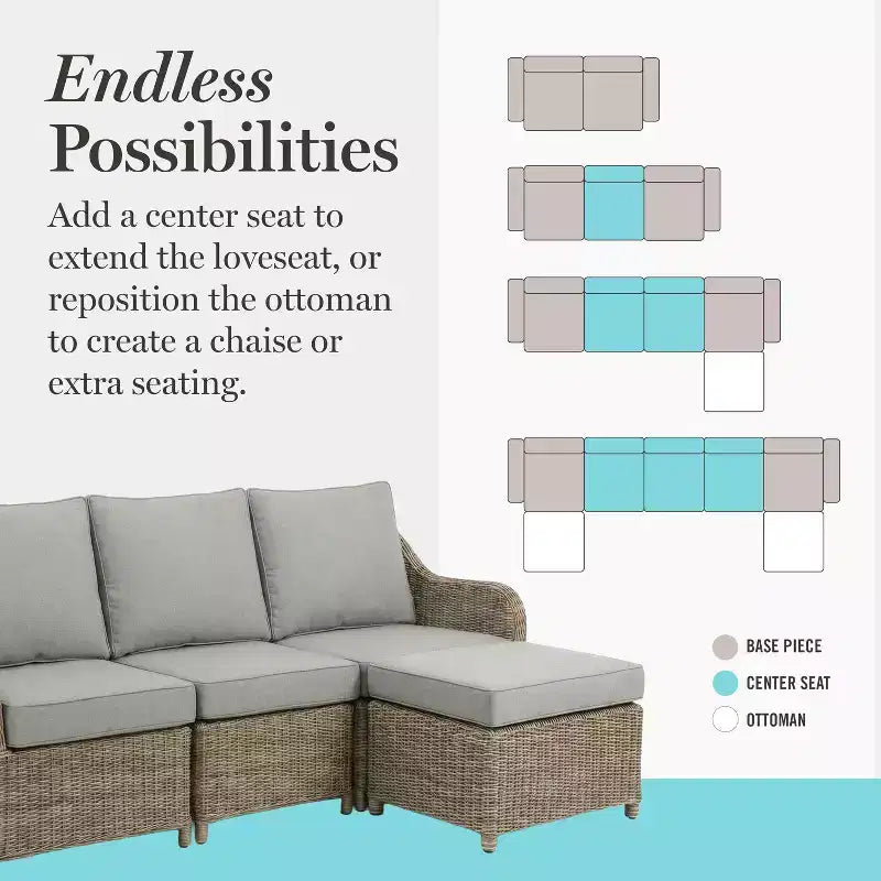 Sofá de dos plazas, 2 sillas, mesa de centro de mimbre de ratán para patio para todo tipo de clima Martha Stewart - Gris desgastado
