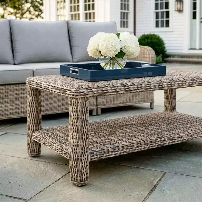 Sofá de dos plazas, 2 sillas, mesa de centro de mimbre de ratán para patio para todo tipo de clima Martha Stewart - Gris desgastado