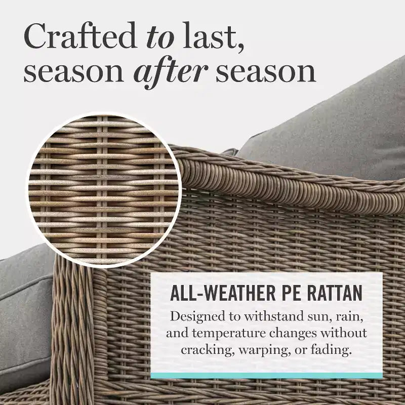 Sofá de dos plazas, 2 sillas, mesa de centro de mimbre de ratán para patio para todo tipo de clima Martha Stewart - Gris desgastado