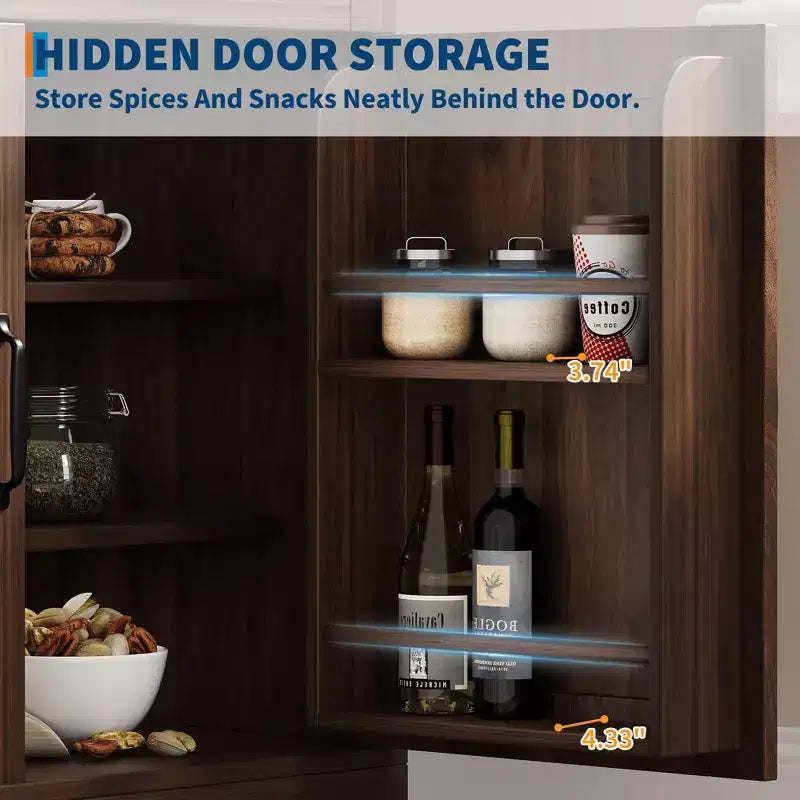 Mueble de despensa estilo rústico, Alacena independiente, Estantes ajustables, Organizador multifuncional, para cocina, comedor, sala de estar