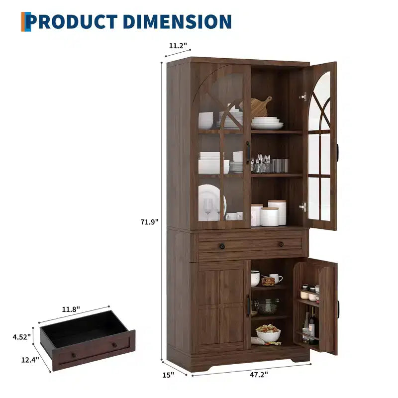 Mueble de despensa estilo rústico, Alacena independiente, Estantes ajustables, Organizador multifuncional, para cocina, comedor, sala de estar