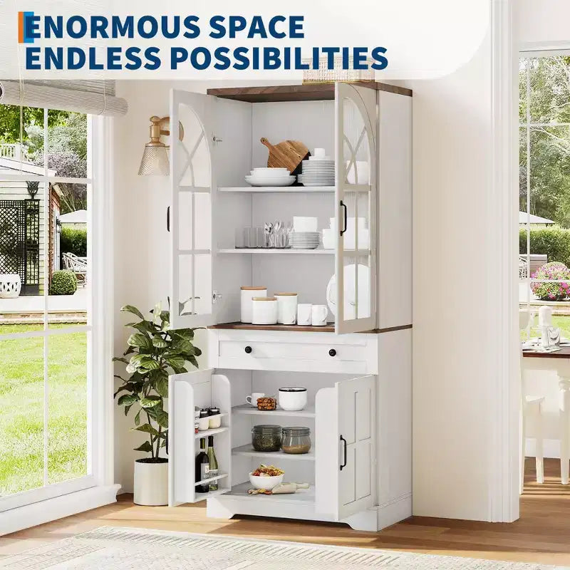 Mueble de despensa estilo rústico, Alacena independiente, Estantes ajustables, Organizador multifuncional, para cocina, comedor, sala de estar