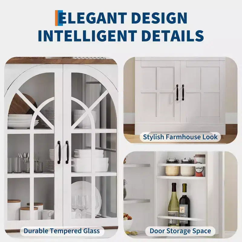 Mueble de despensa estilo rústico, Alacena independiente, Estantes ajustables, Organizador multifuncional, para cocina, comedor, sala de estar
