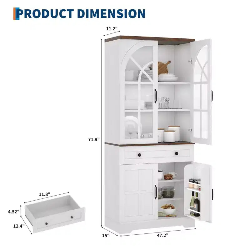 Mueble de despensa estilo rústico, Alacena independiente, Estantes ajustables, Organizador multifuncional, para cocina, comedor, sala de estar