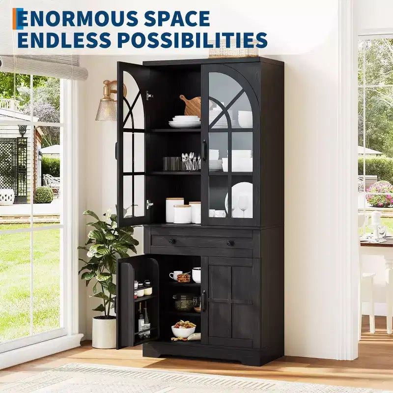 Mueble de despensa estilo rústico, Alacena independiente, Estantes ajustables, Organizador multifuncional, para cocina, comedor, sala de estar