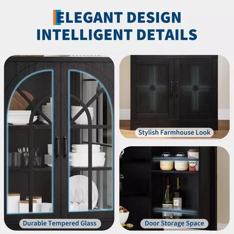 Mueble de despensa estilo rústico, Alacena independiente, Estantes ajustables, Organizador multifuncional, para cocina, comedor, sala de estar