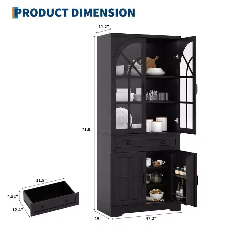 Mueble de despensa estilo rústico, Alacena independiente, Estantes ajustables, Organizador multifuncional, para cocina, comedor, sala de estar