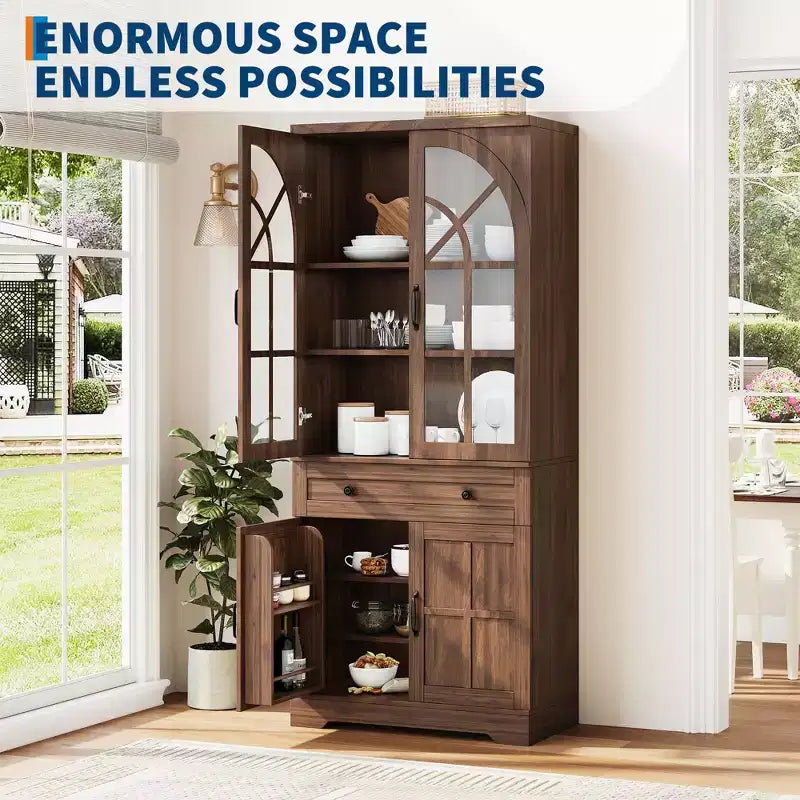 Mueble de despensa estilo rústico, Alacena independiente, Estantes ajustables, Organizador multifuncional, para cocina, comedor, sala de estar