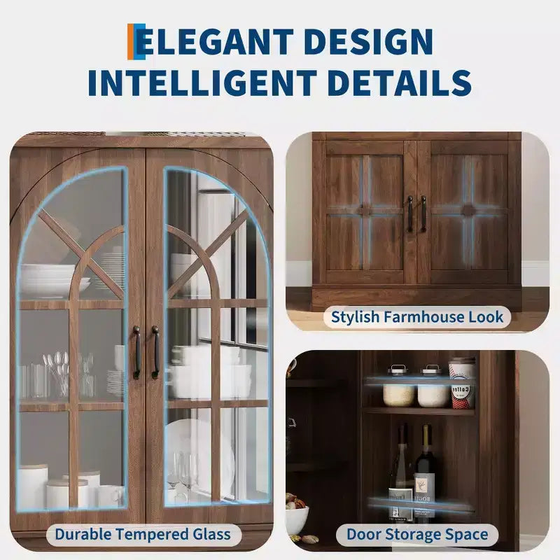 Mueble de despensa estilo rústico, Alacena independiente, Estantes ajustables, Organizador multifuncional, para cocina, comedor, sala de estar
