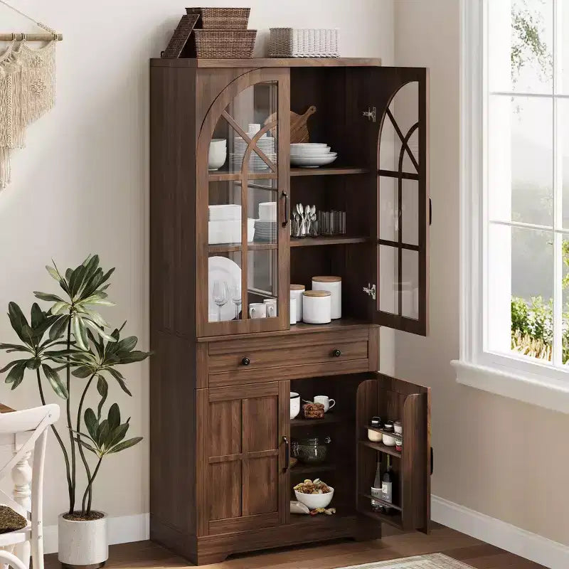 Mueble de despensa estilo rústico, Alacena independiente, Estantes ajustables, Organizador multifuncional, para cocina, comedor, sala de estar