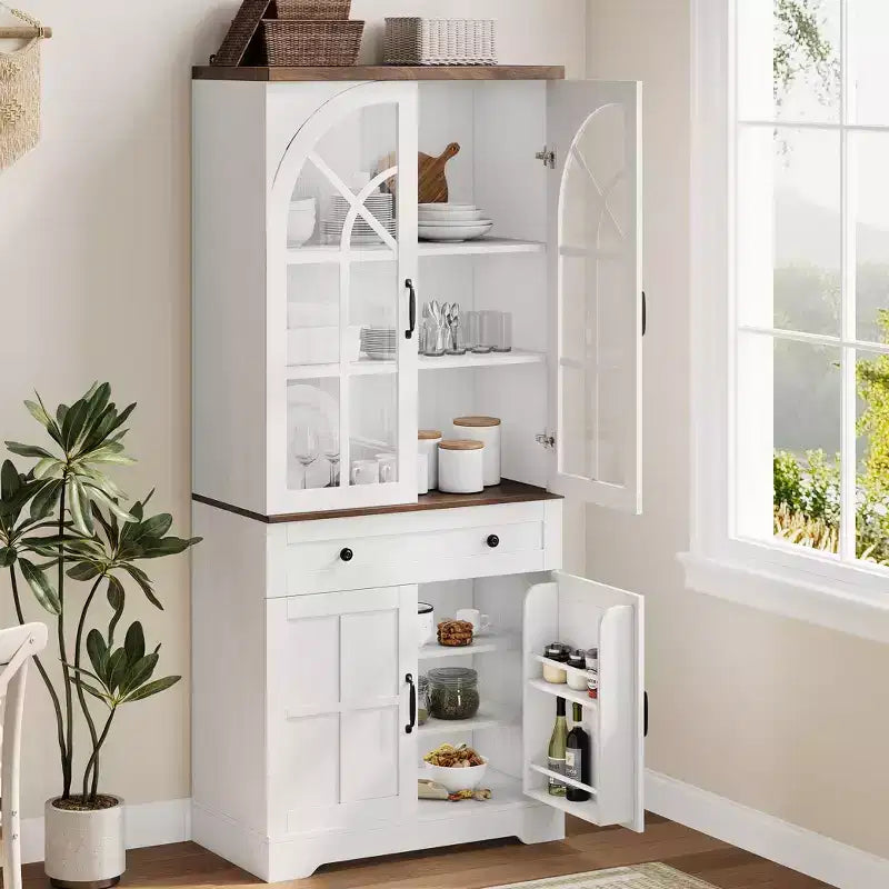 Mueble de despensa estilo rústico, Alacena independiente, Estantes ajustables, Organizador multifuncional, para cocina, comedor, sala de estar