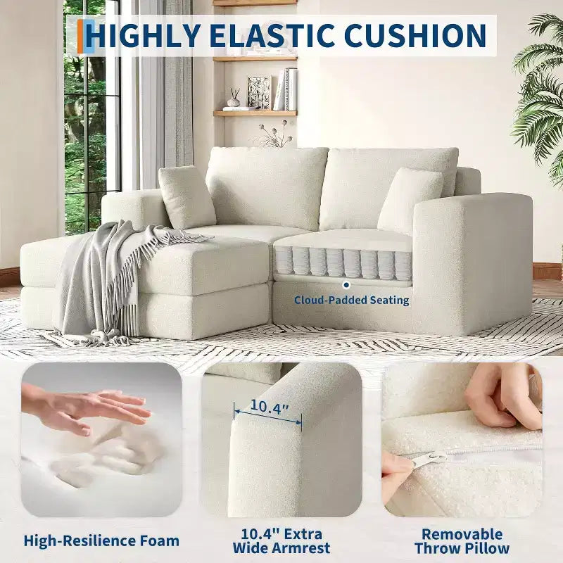 80 Modular Sectional Loveseat Sofa Bed, No-Assembly Boneless Cloud Couch, for Home, Living Room