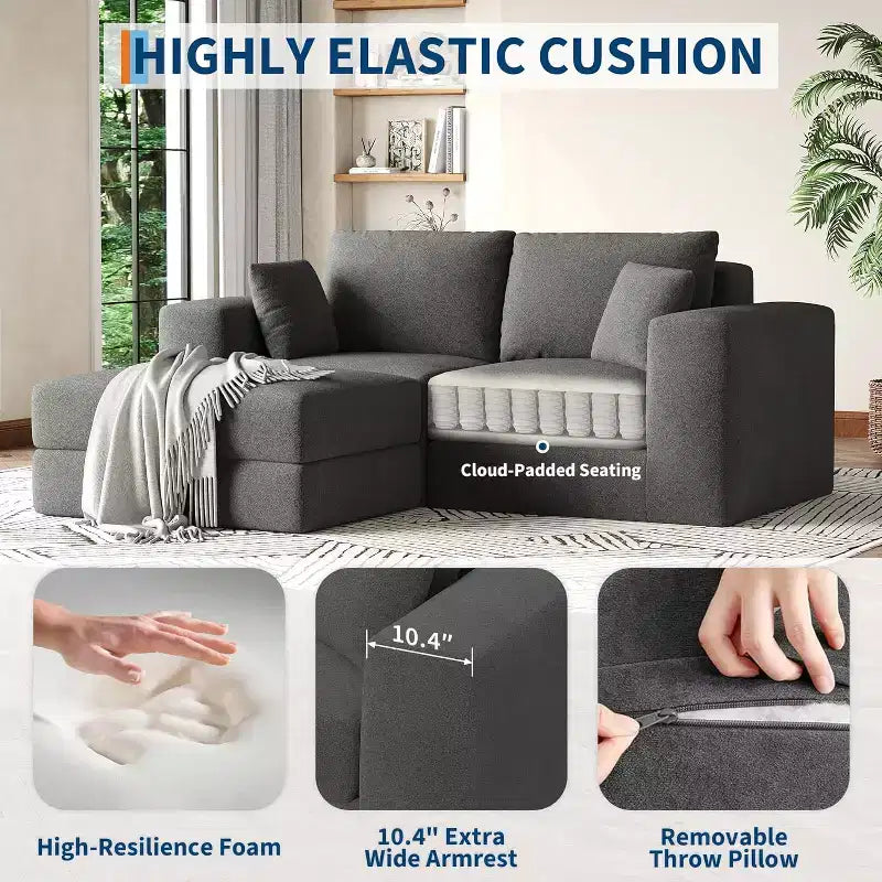 80 Modular Sectional Loveseat Sofa Bed, No-Assembly Boneless Cloud Couch, for Home, Living Room