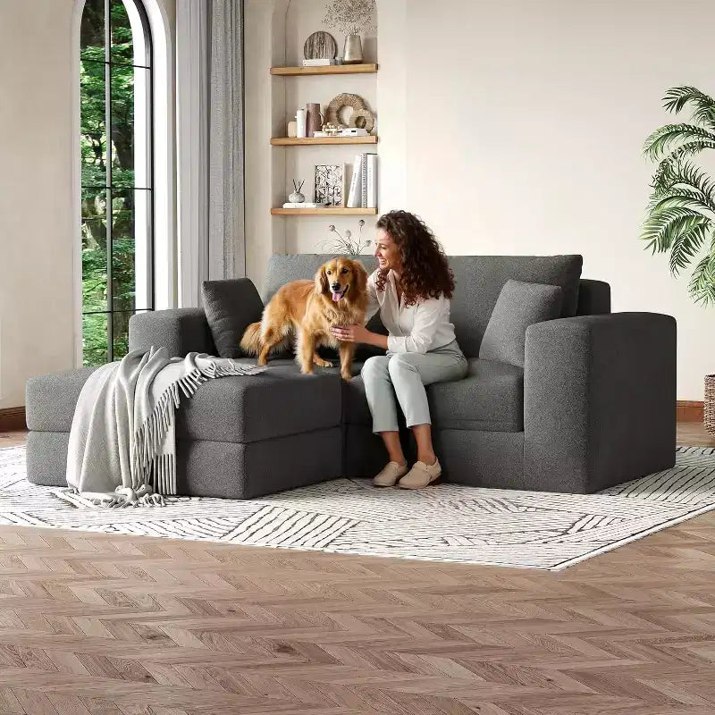 80 Modular Sectional Loveseat Sofa Bed, No-Assembly Boneless Cloud Couch, for Home, Living Room