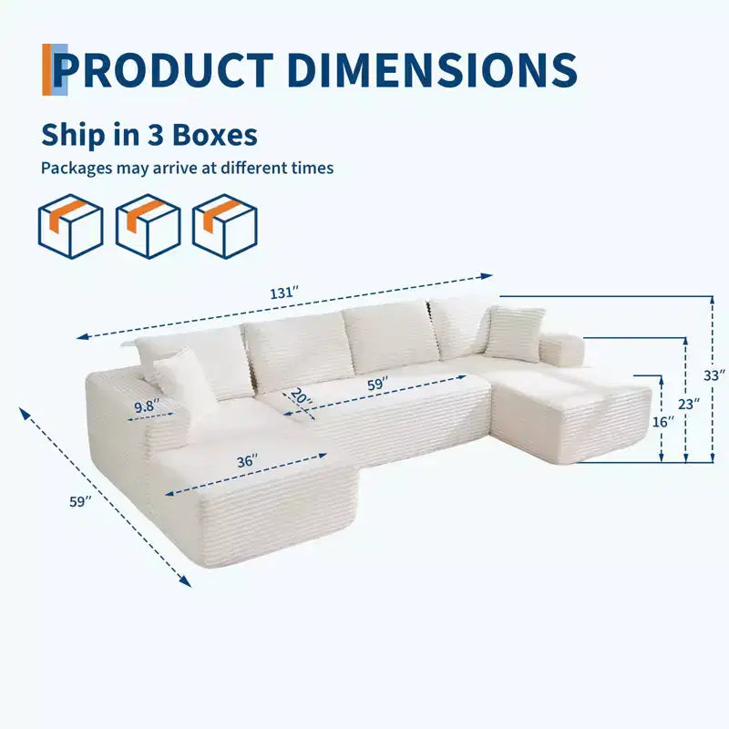 Boneless Couch Sectional, Modern Modular Couch, for Living Room