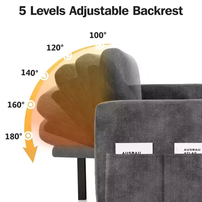 Sofá Cama Extraíble 2 en 1 con Chaise de Almacenamiento, Sofá Seccional de Chenilla con Puertos USB para Sala de Estar