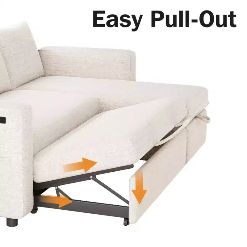 Sofá Cama Extraíble 2 en 1 con Chaise de Almacenamiento, Sofá Seccional de Chenilla con Puertos USB para Sala de Estar
