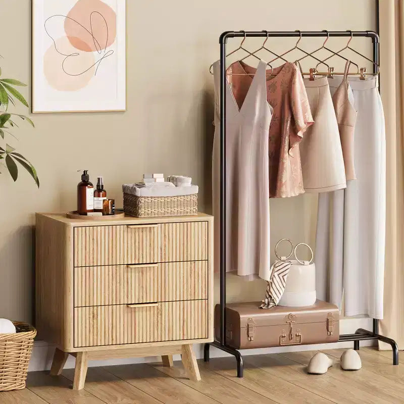 Mesa de noche, mesita de noche de 24'' con estación de carga y 3 cajones, mesa de noche de madera moderna de mediados de siglo para dormitorio, mesa auxiliar para sala de estar