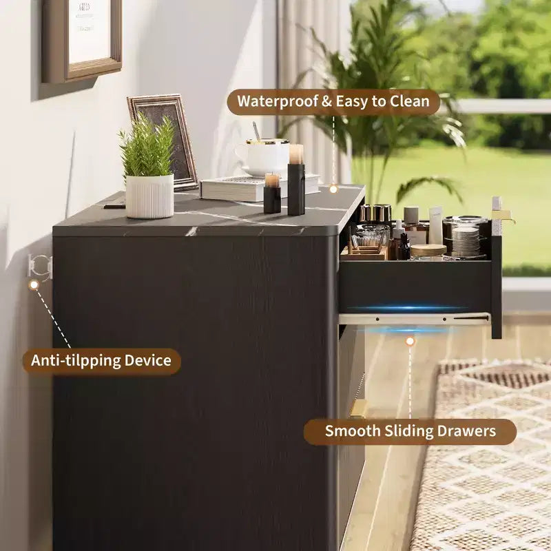 Mesa de noche, mesita de noche de 24'' con estación de carga y 3 cajones, mesa de noche de madera moderna de mediados de siglo para dormitorio, mesa auxiliar para sala de estar
