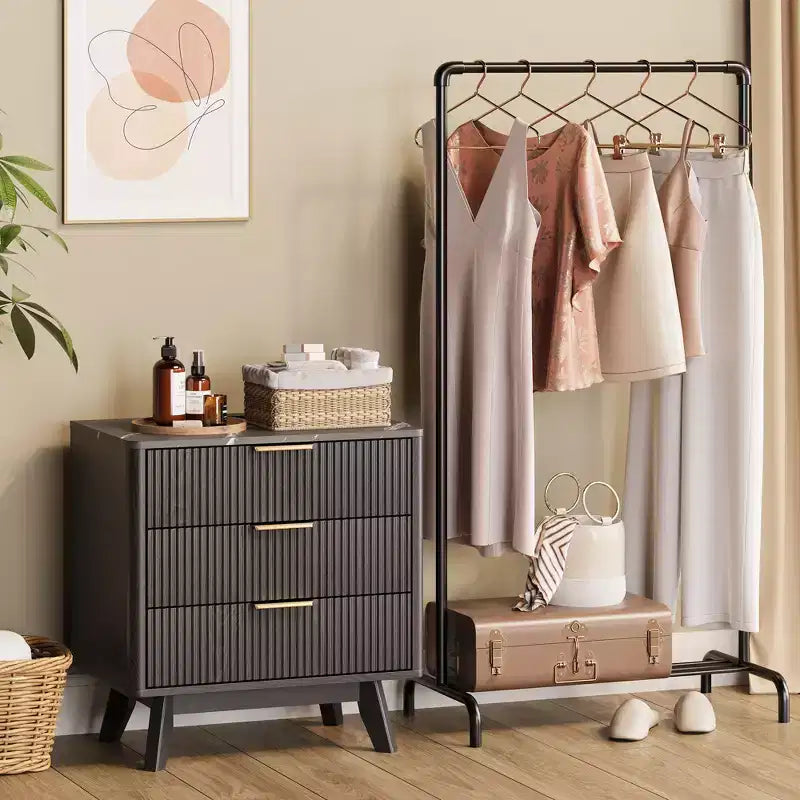 Mesa de noche, mesita de noche de 24'' con estación de carga y 3 cajones, mesa de noche de madera moderna de mediados de siglo para dormitorio, mesa auxiliar para sala de estar