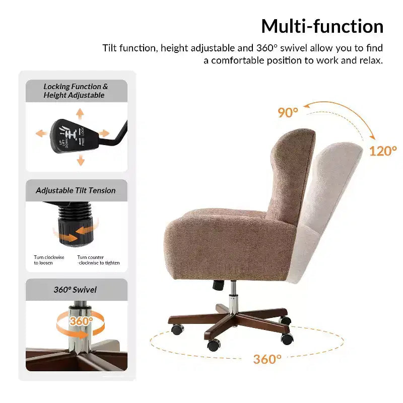 Fauteuil de bureau à dossier haut avec hauteur réglable et accoudoirs incurvés
