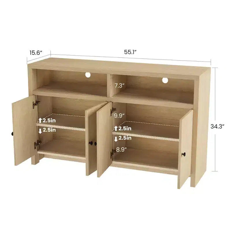 Aparador tipo alacena de 55 pulgadas - Mueble de madera de 4 puertas para barra de café con estantes ajustables para almacenamiento en la cocina, el comedor y la sala de estar