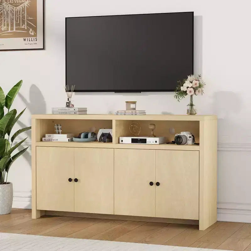 Aparador tipo alacena de 55 pulgadas - Mueble de madera de 4 puertas para barra de café con estantes ajustables para almacenamiento en la cocina, el comedor y la sala de estar