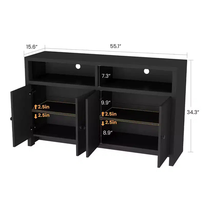 Aparador tipo alacena de 55 pulgadas - Mueble de madera de 4 puertas para barra de café con estantes ajustables para almacenamiento en la cocina, el comedor y la sala de estar