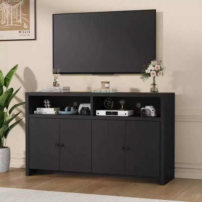 Aparador tipo alacena de 55 pulgadas - Mueble de madera de 4 puertas para barra de café con estantes ajustables para almacenamiento en la cocina, el comedor y la sala de estar