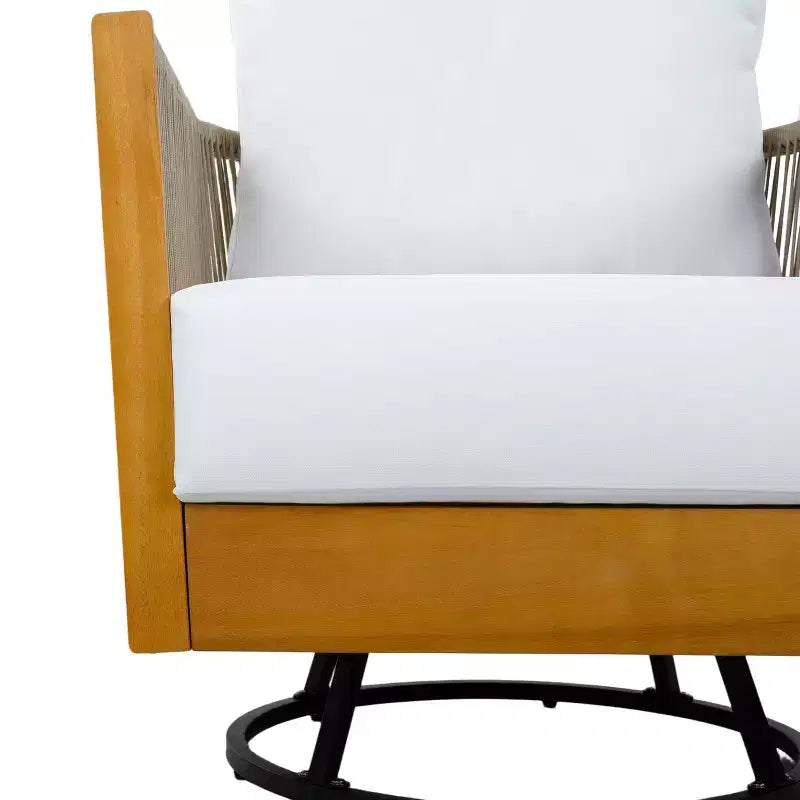 Christopher Knight Home Minh Juego de 3 piezas de sillas giratorias de patio de acacia modernas con diseño de cuerda y mesa de listones