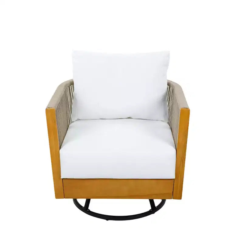 Christopher Knight Home Minh Juego de 3 piezas de sillas giratorias de patio de acacia modernas con diseño de cuerda y mesa de listones