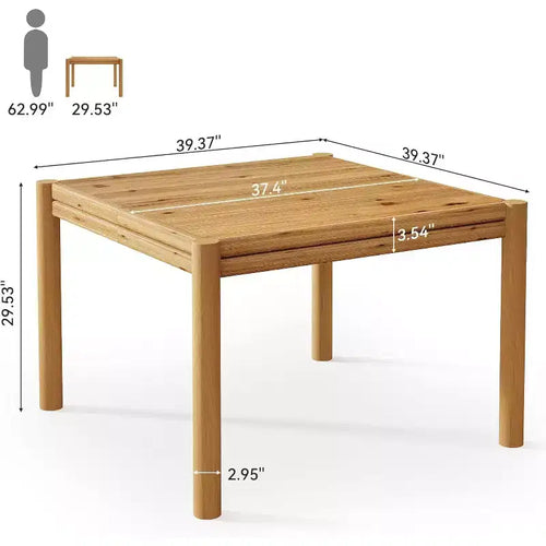 Table à manger carrée en bois massif de 100 cm pour 4 personnes, table de cuisine de style ferme pour salle à manger, cuisine, salon
