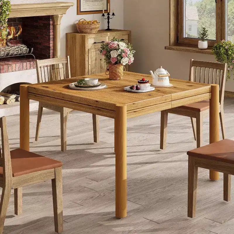 Mesa de comedor cuadrada de madera maciza de 100,0 cm para 4 personas, mesa de cocina estilo casa de campo para comedor, cocina, sala de estar