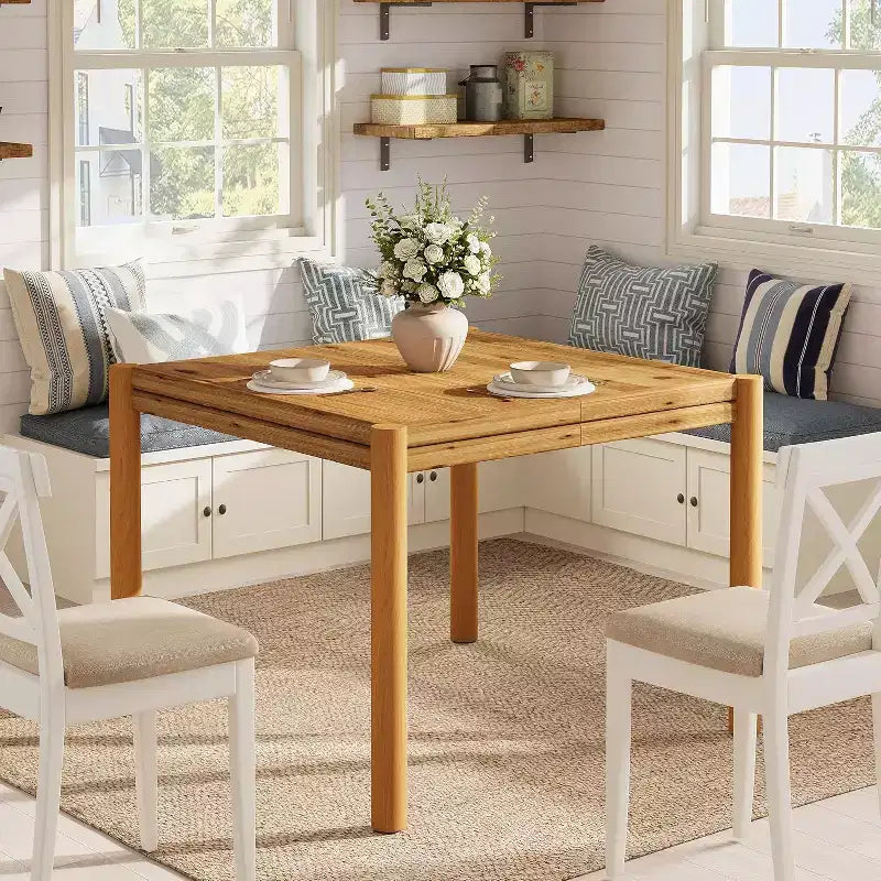 Mesa de comedor cuadrada de madera maciza de 100,0 cm para 4 personas, mesa de cocina estilo casa de campo para comedor, cocina, sala de estar