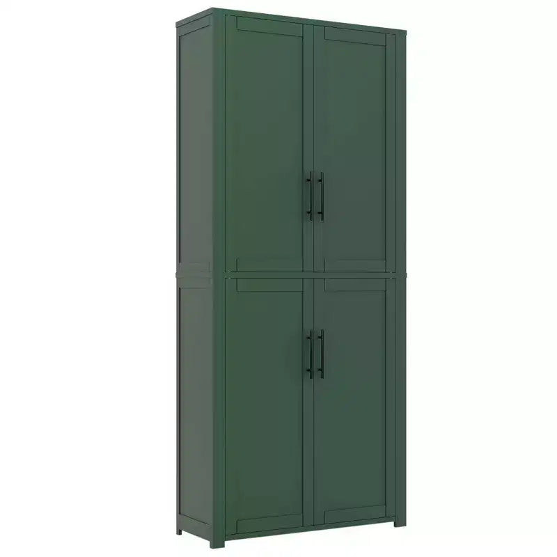 Gabinete de almacenamiento de grano de madera blanca independiente de 4 puertas de 67"x28"x15" para sala de estar