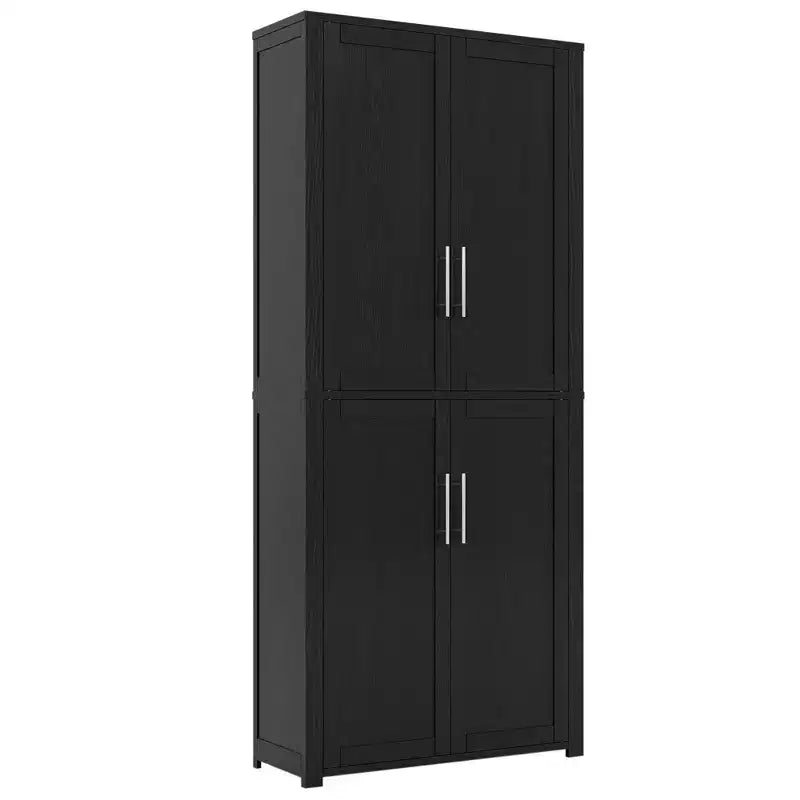 Gabinete de almacenamiento de grano de madera blanca independiente de 4 puertas de 67"x28"x15" para sala de estar