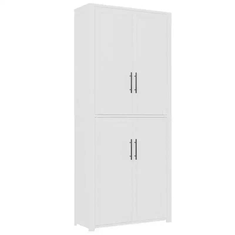 Gabinete de almacenamiento de grano de madera blanca independiente de 4 puertas de 67"x28"x15" para sala de estar