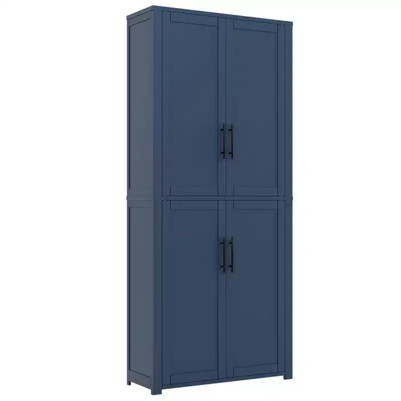 Meuble de rangement autoportant blanc à grain de bois 4 portes de 170 x 71 x 38 cm pour salon