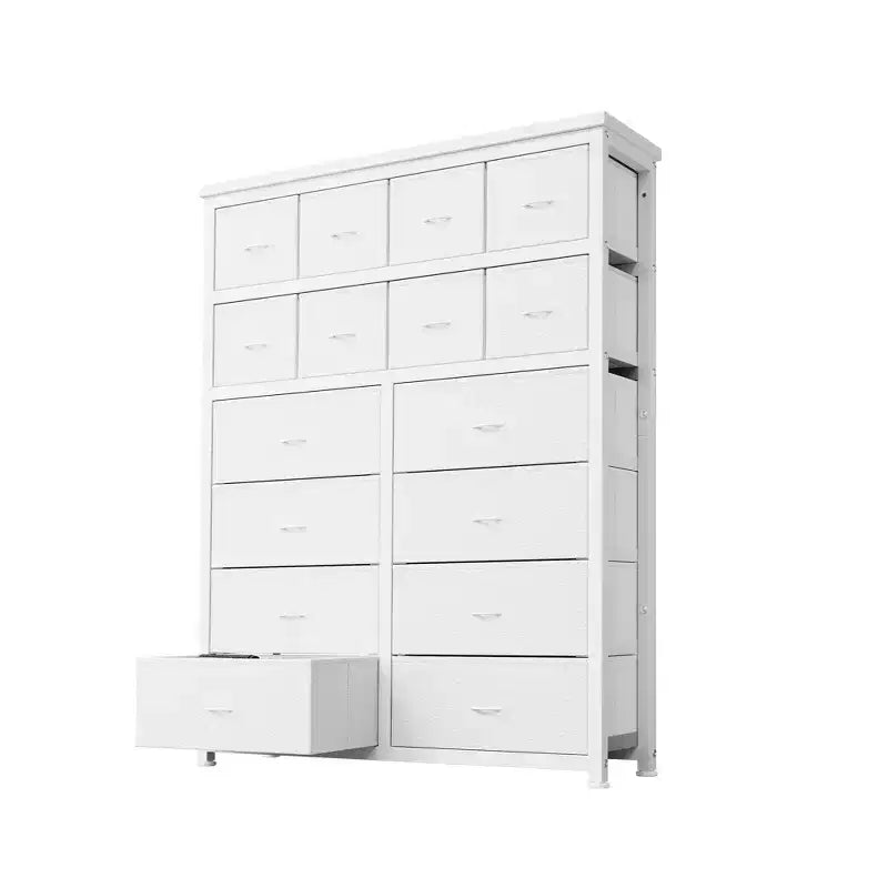 Cómoda alta para dormitorio, cómodas y cajoneras de 16 cajones, mueble de tela para dormitorio, sala de estar, blanco