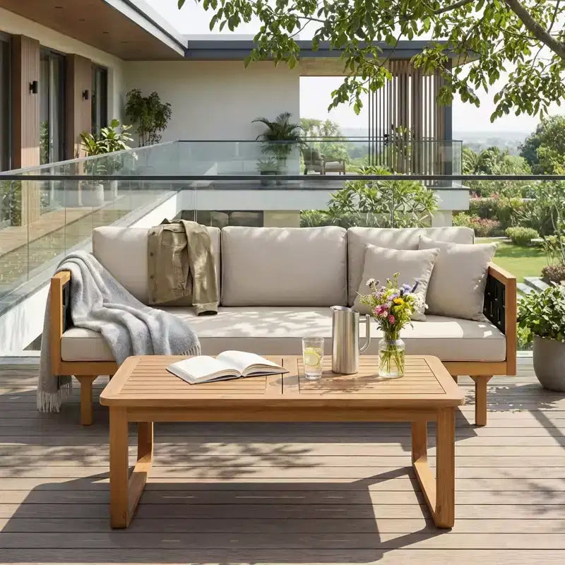Christopher Knight Home Marsh Patio Modern Acacia Wood Juego de sala de estar de 2 piezas con sofá de 3 plazas de cuerda y mesa de centro